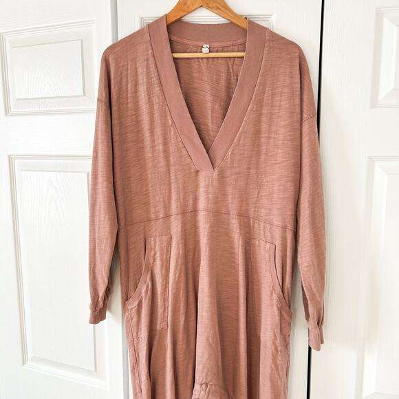 Free People Intimately Just Because V-Neck One Piece Jumpsuit Rosewood Pink EUC - Picture 4 of 7